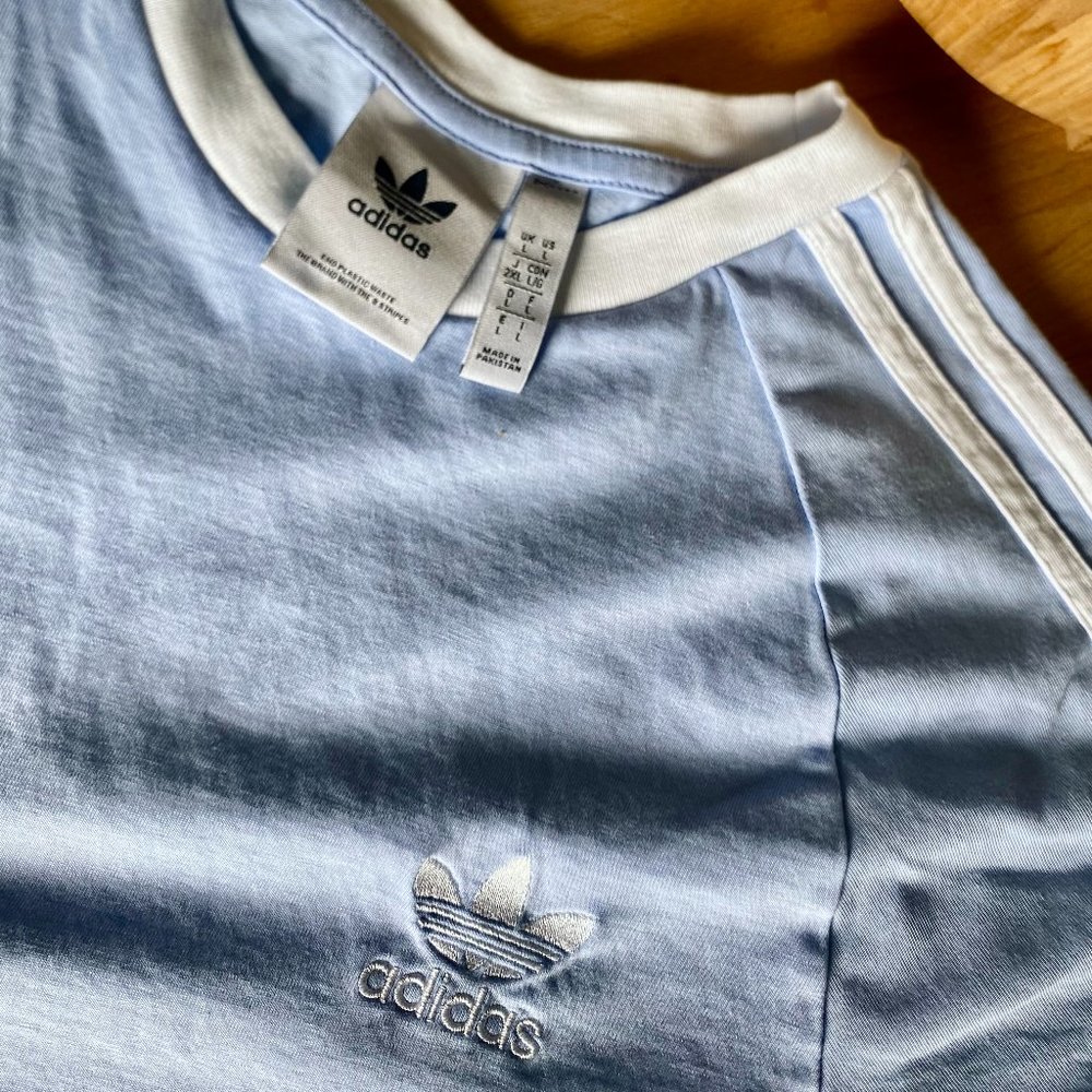 Adidas three striped blue tee